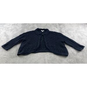 Dressbarn Woman Black Crochet Knit Cropped Cardigan Sweater Plus Sz14/16 3/4 Slv